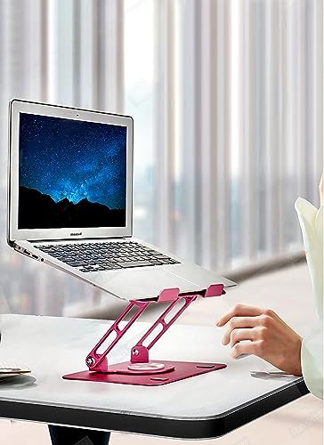 Image of Uncaged Ergonomics Swivel Laptop Stand for Desk, Adjustable Computer iPad Stand for Desk w / 360 Rotation, Portable Laptop Holder for Home Office Ergonomic Supplies (Rose Gold)