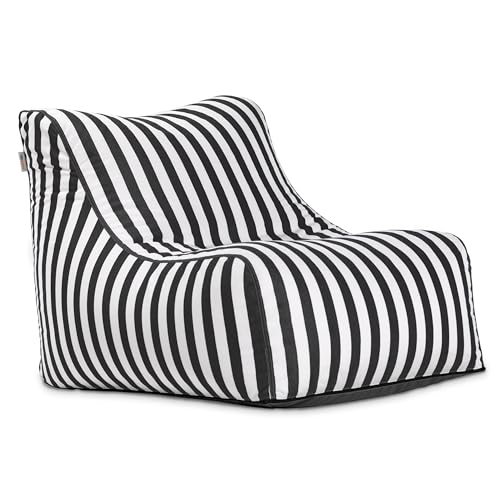 Jaxx Ponce Outdoor Bean Bag Chair - Weather Resistant Patio and Poolside Lounge Seating Black & White Stripes