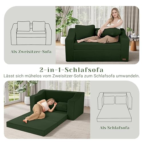Sofá cama de pana verde ideal para optimizar el espacio de tu sala de lectura 6