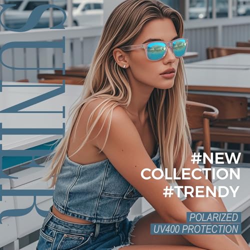 Image of Sunier Polarized Sunglasses for Men and Women, Retro Square Matte Finish UV400 Protection Shades for Driving, Fishing