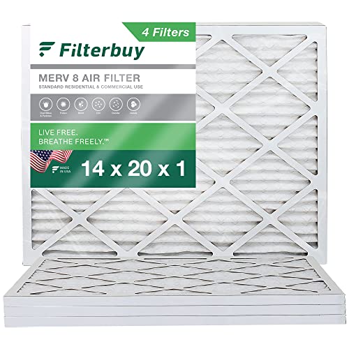 Filterbuy 14x20x1 Air Filter MERV 8 Dust Defense (4-Pack), Pleated HVAC AC Furnace Air Filters Replacement (Actual Size: 13.50 x 19.50 x 0.75 Inches)