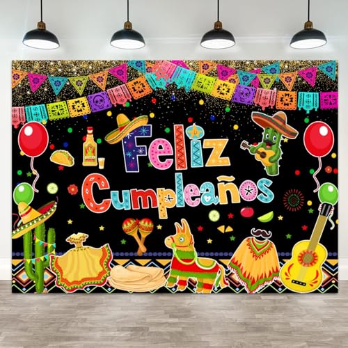 ASDCXZ 10x7ft Feliz Cumpleaños Backdrop Mexican Fiesta Happy Birthday Party Photography Background Cinco De Mayo Taco Carnival Banner Decorations Mexico Festival Colorful Bday Photo Booth Prop