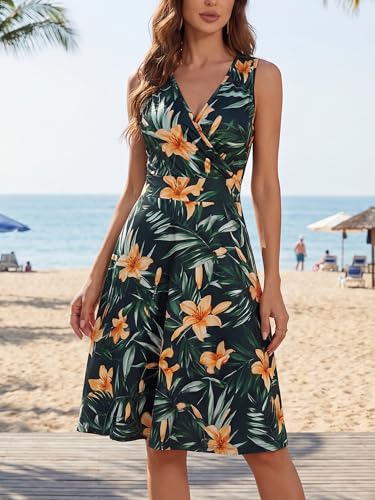 Image of GUBERRY Womens Wrap V Neck Sleeveless Sundress Summer Flare Tank Dress with Pockets