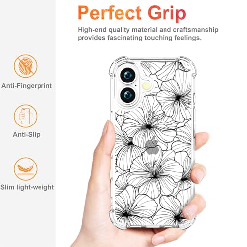 Coque iPhone 17 transparente avec motif fleurs noires antichoc