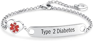 NARTGO Heart Medical Alert ID Bracelet for Women Emergency First Aid Health Alert Stainless Steel Adjustable Chain Bracelets