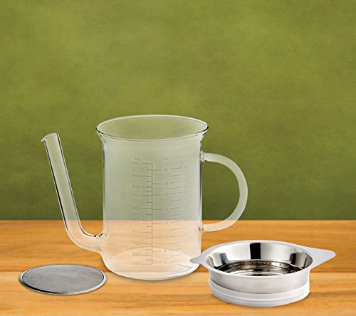 HIC Gravy Strainer and Fat Separator, Heat-Safe Borosilicate Glass with 18/8 Stainless Steel Fine-Mesh Filter and Pierced Strainer, 4-Cup (32-Ounce) Capacity