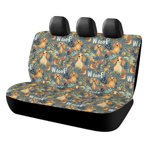 GVYGVY Fundas de asiento trasero de coche para camiones, SUV, estampado de flores, pájaros, salchicha, perros, tela transpirable, alfombrilla protectora debajo del asiento del coche, ligera, elástica