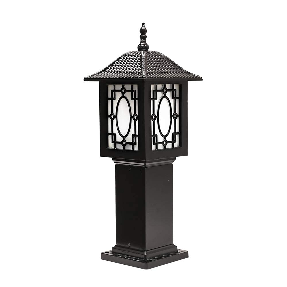 Poste de luces Acabado en negro Antiguo exterior Impermeable Columna Faro Decoración de jardín Poste Luces de pilar Linterna de pared con vidrio transparente IP42 para exterior Patio Deck Street Fence