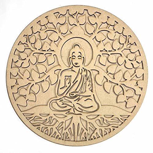 Image of Adikala Life of Tree & Buddha Round Shape Cutting Design with Base, DIY | Art Decor | Showpieces for Home Decor | Office | Wall Hanging Decoration Items 10. INCH Set of 12