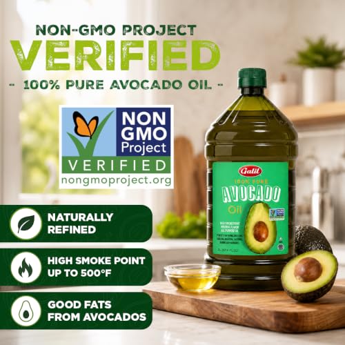 Image of Galil 100% Pure Avocado Oil - High Smoke Point 500F Non-GMO, Vegan, Halal Certified - Perfect for Cooking, Baking, Sauteing, Dressings & Marinades, Rich in Healthy Fats - 2 Liter Bottle