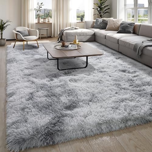 KING DARE Fluffy Area Rug 6x9 for Living Room Bedroom, Washable Plush Fuzzy Shaggy Non-Slip Soft Carpet for Dorm Playroom Kids Room, Modern Home Decor Aesthetic, Tie-dye Grey