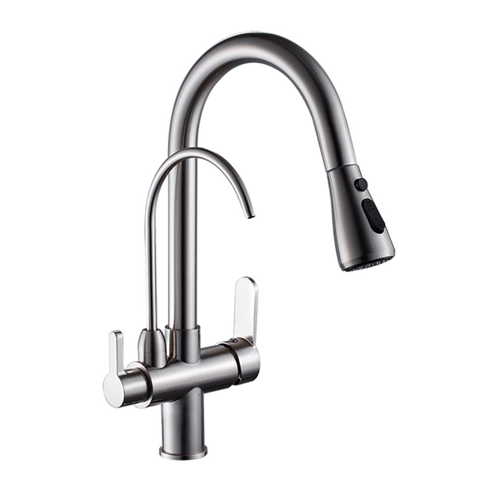 FZHLR Kitchen Faucets Nickel∕Black∕Chrome Crane for Kitchen Water Filter Tap Three Ways Sink Mixer Kitchen Faucet Torneira,Brushed Nickel