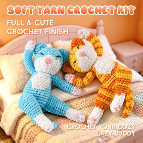 Image of Gipony Crochet Kit for Beginners Animal,Crochet Animal Kits,Crocheting Kit for Starters,Learn to Crochet with Step-by-Step Video Tutorials,Beginner Crochet Kits for Adults(2 Pack Cat)