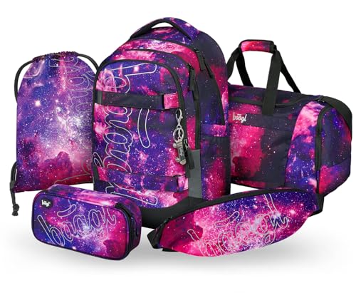 Baagl Schulrucksack Set Jungen Mädchen Teenager 5 Teilig, (Skateboard...