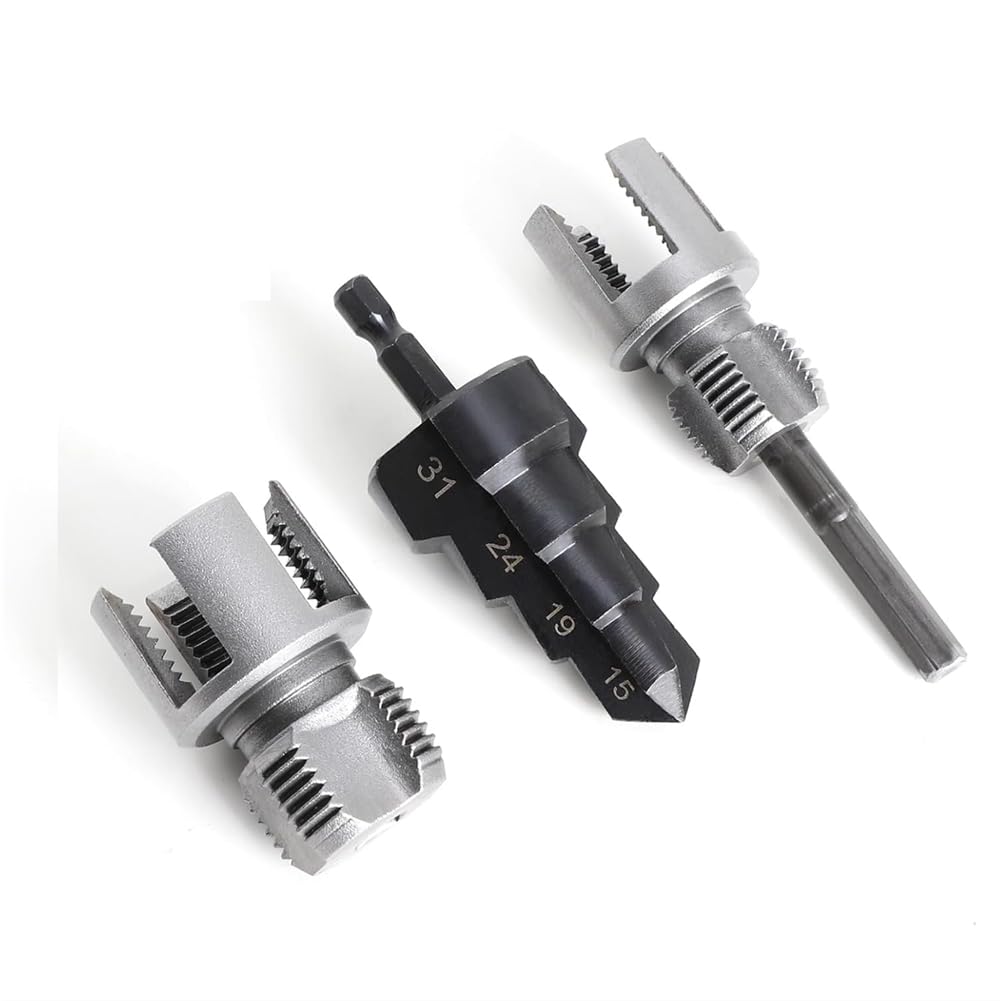 Jnchdghwa As Shown Cutter Reamer And Step Drill Bit Included Pvc Pipe Threading Tool Kit(3Pcs), Fits 1/2"& 3/4" Internal/External Threads
