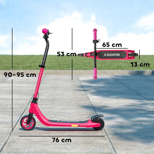 HOMCOM Electric Scooter for Kids, Scooter for Age 6+, Up to 8 KM/H, Maximum Range 6 KM, 6kg Lightweight, Adjustable Height, Rear Brake, Pink - Image 7