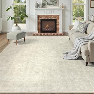 DCX 5x7 Beige Rug, Kid & Pet Friendly with Rubber Back Non Slip, Machine Washable Stain Resistant Neutral Floral Rug for Living Room, Bedroom, Home Office, Soft Low Pile Large Nursery Carpet
