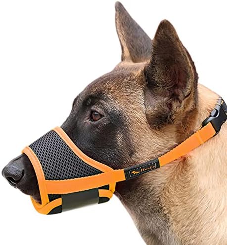 HEELE Dog Muzzle Dog Muzzles Breathable Mesh and Durable Nylon Dog Muzzle with Adjustable Loop and Soft Pad Dog Training Muzzle Prevent for Barking Biting and Chewing ((Black-Gray, L)