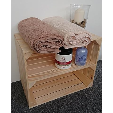 Wooden Apple Crate with Long Internal Shelf Storage Display Shoe Rack Natural Pine Cover