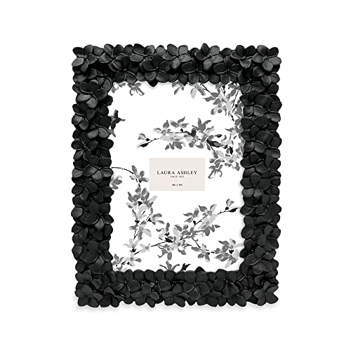 Image of Laura Ashley 5x7 Black Flower Textured Hand-Crafted Picture Frame w /Easel