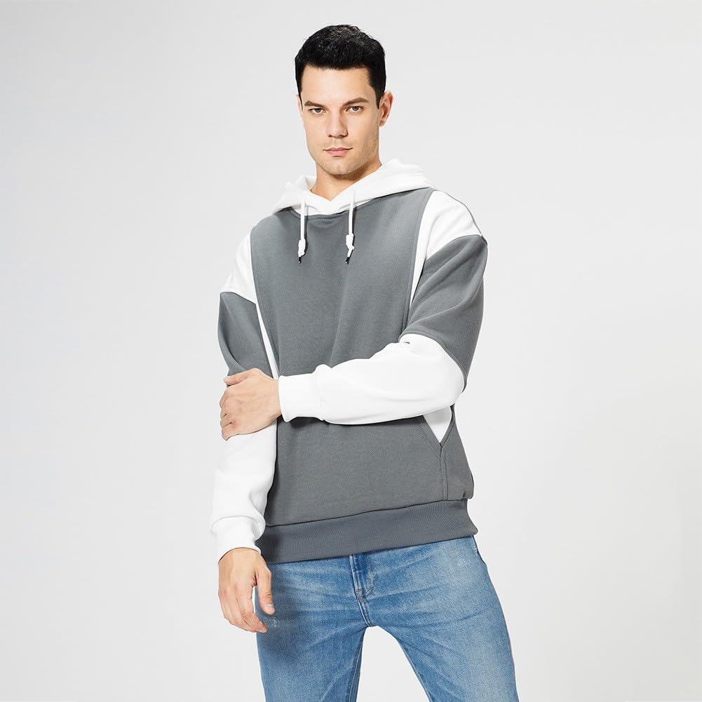 Bluzy Moda Męska Bluza Polarowa Sweter Bezpieczeństwo Casual Color Block Bluza Z Kapturem Sweter Z Długim Rękawem Bluza Z Kapturem, Biały + szary, XXL