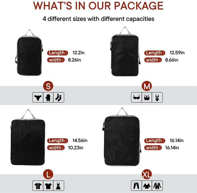 Miniatura 4 de TrendySupply Cubos de embalaje de compresión para viajes, cubos de embalaje y organizadores de viaje (4 negros lisos)