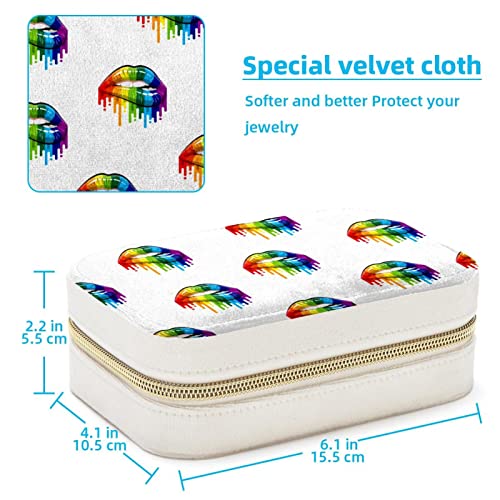 Boîte à bijoux portable lèvres arc-en-ciel pour bagues et colliers - 5