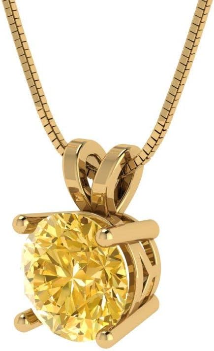 Clara Pucci 14K Yellow Gold Plated Solitaire 16" Box-Chain Necklace - Sterling Silver 1ct Round Cut Citrine Pendant - Image 2