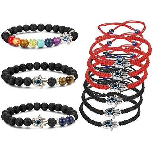 Loyallook Evil Eye Lava Stone Bracelet Braided String Kabbalah Bracelets Handmade String Bracelets Essential Oil Diffuser Bracelet For Men Women, 9Pcs #TOP5