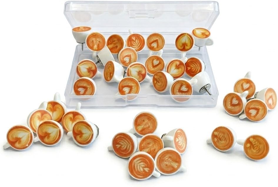 40 Pcs Push Pins for Bulletin Board Coffee Cup Theme Decorative Thumb Tacks