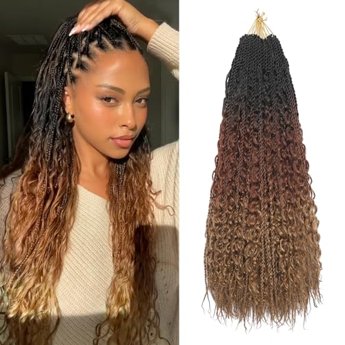 BLTYXT Goddess Boho Box Braids Crochet hair 18 Inch 8 Packs Pre Looped Water Wave Crochet Hair for Women Hair Extension (T1B-30-27, 18 Inch(8 Packs)) BLTYXT Goddess Boho Box Braids Crochet hair 18 Inch 8 Packs Pre Looped Water Wave Crochet Hair for Women Hair Extension (T1B-30-27, 18 Inch(8 Packs))