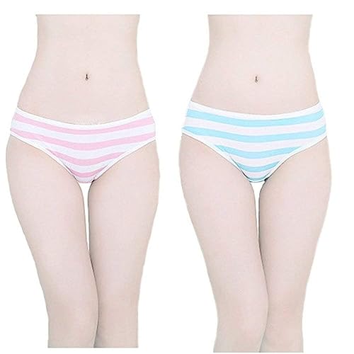 FimGlk Hot Cute Japanese Style Blue & Pink Stripe Panties Bikini Cosplay Cotton Underwear - Einheitsgröße - Blue/Pink