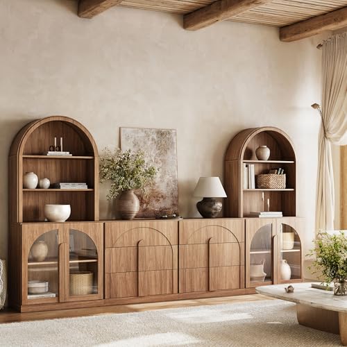 Image of BELLEZE Bijou 126 inch Wall Unit 6-Piece Modular TV Stand - Camel