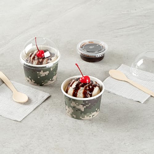 Image of Restaurantware Coppetta 4-Ounce Dessert Cups, 200 Disposable Ice Cream Cups - Lids Sold Separately, Heavy-Duty, Camouflage Paper Frozen Yogurt Bowls, For Hot And Cold Foods