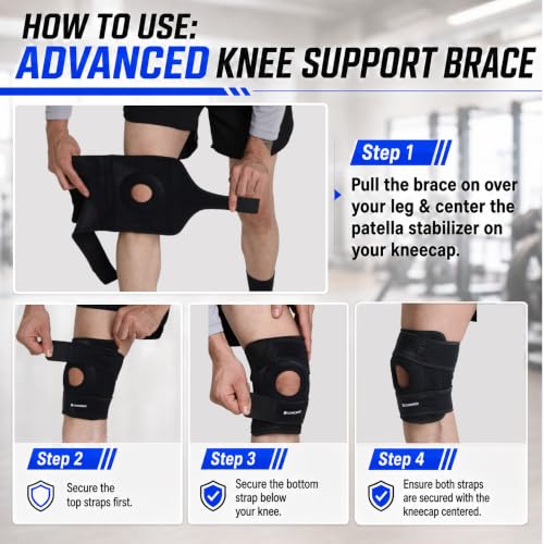 Image of CHKOKKO Premium Knee Cap for women men pain relief | knee support for men gym No Allergic Effect On Skin | Open Patella with Dual Stabilizers | Knee support for gym Arthritis Running Physical Activities | Universal Fit, 1 Piece (Not A Pair)