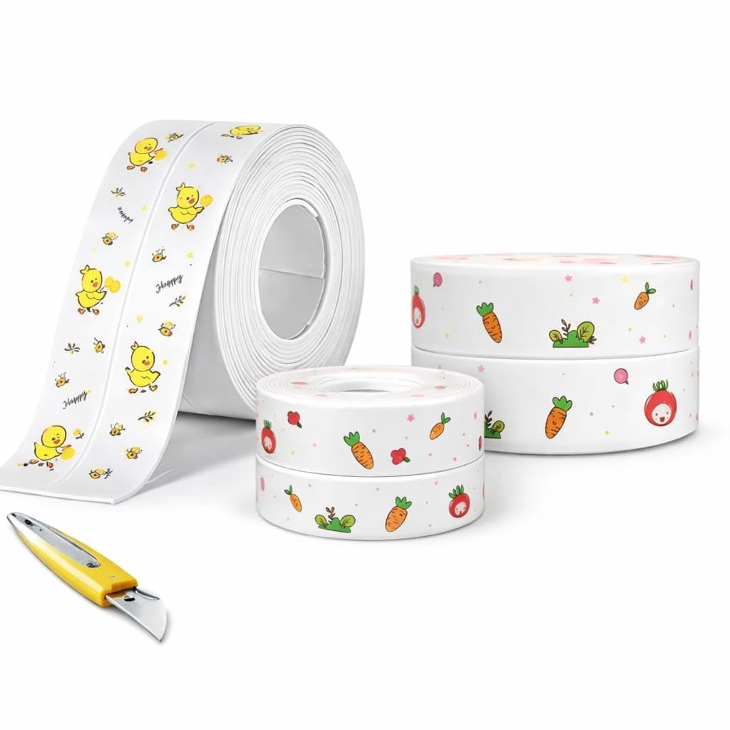Waterproof Tape for Kitchen Sink Oil Proof Caulk Kitchen Sink Tape Waterproof for Corner Caulk Self Adhesive Sealing Tape Gap Sealer for Platform Bathroom(Multi Print) (PACK OF 1)-image-48