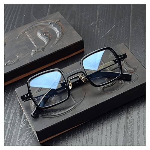 Stylowe okulary do czytania z kwadratową ramką w stylu retro, czytniki komputerowe blokujące niebieskie światło z zausznikami z czystego tytanu (kolor: czarny, rozmiar: 1,0 x)