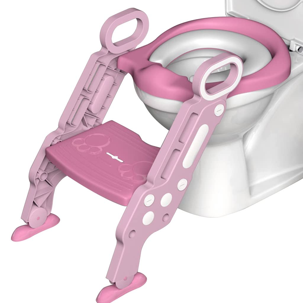 Reducteur Toilette avec Marche Mignon Et Intéressant Siège Toilette avec Escalier pour Les Garçons, Ajustable Reducteur WC avec Escalier avec Splash Guard, Pliable, Prend Moins De Place