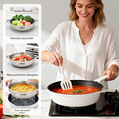 Pfanne 28cm mit Deckel, 4-Teiliges Set Antihaft Pfanne -Weiß-Schwarz – Ansicht 3
