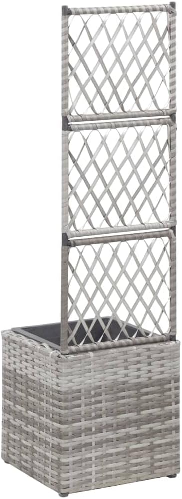 Grey Poly Rattan Raised Garden Bed, Square Outdoor Planter for Plants, 11.8 in Tall Garden Bed, Weather-Resistant Matte Finish Planter Box, Balcony & Patio Decor