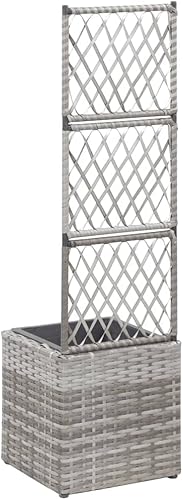 Miniatura 3 de Cama elevada enrejada con 1 maceta de 11.8 x 11.8 x 42.1 pulgadas, poliéster ratán gris, cama de jardín elevada, macetas al aire libre para jardín