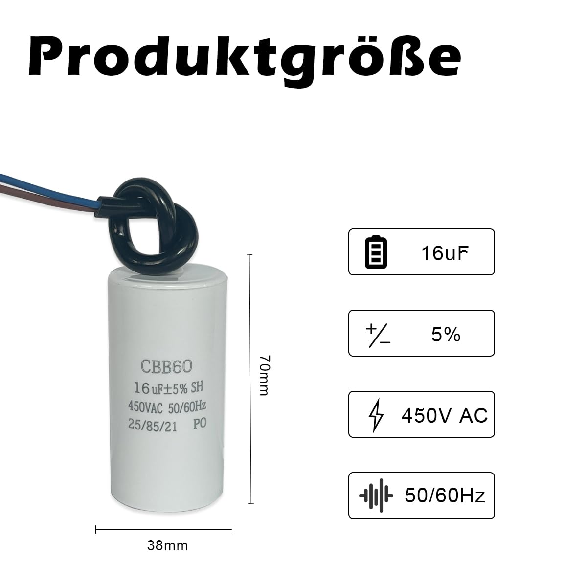 CBB60 450V 16µF 50/60Hz Condensador de Arranque y Funcionamiento para Motor ANGEEK