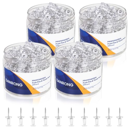 800 PCS Clear Push Pins, Standard Thumb Tacks for Bulletin Board, Steel Point and Clear Plastic Head, Pin Tacks for Wall Cork Board Maps Photos Calendar Hangings, Office School Sup image 1