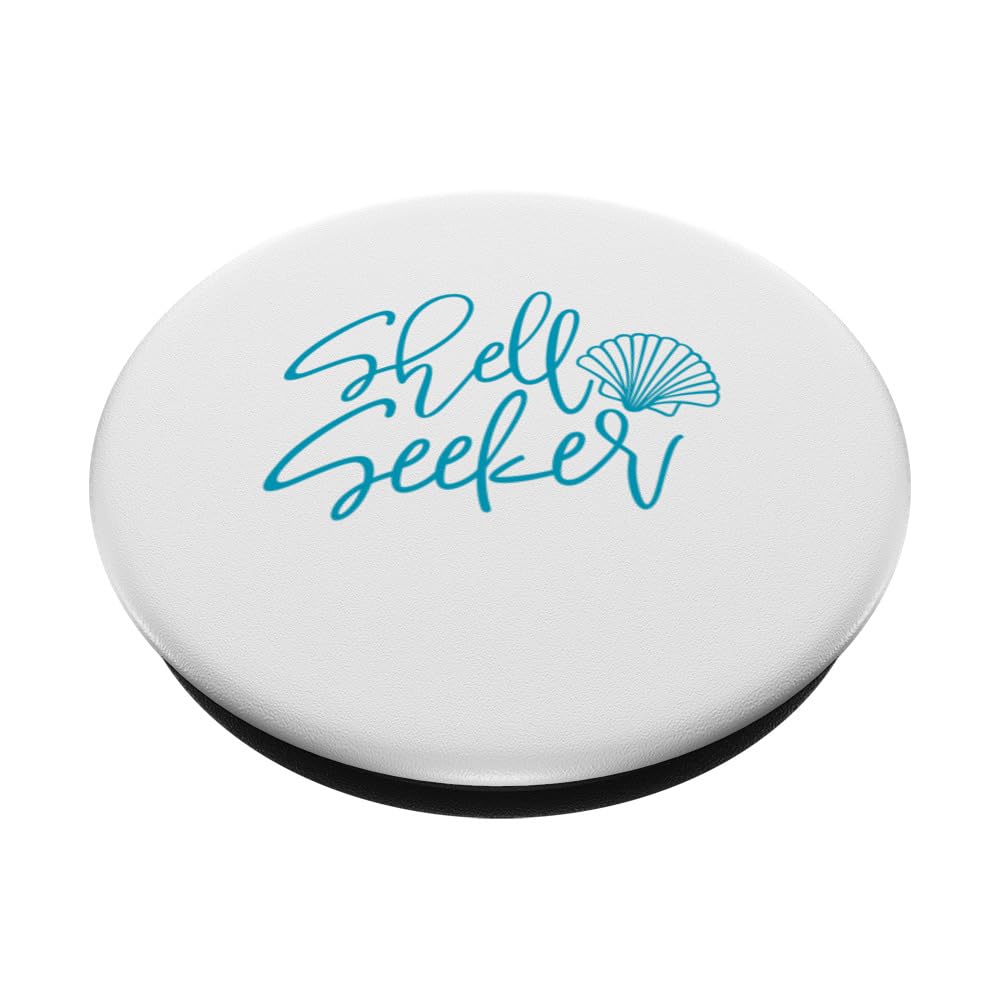 Shell Seeker Beach Funny Summer Quote Graphic PopSockets Swappable PopGrip, Black - Image 2