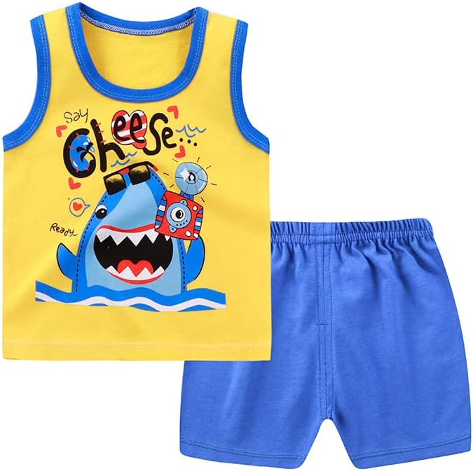 Toddler Boys 4 PCS Tank Top and Shorts Set Cotton Sleeveless Shirts and Shorts Summer Outfits - Image 2