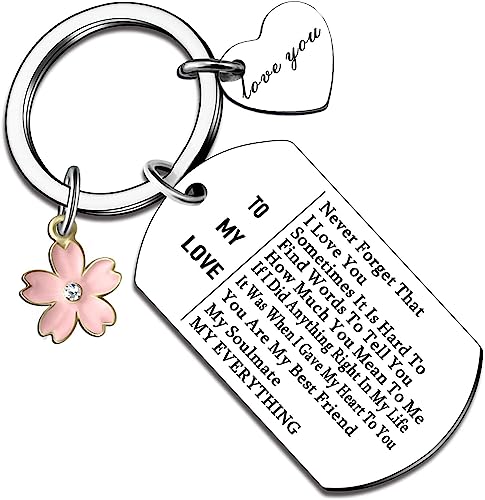 RFTWXHPN Stainless Steel Keychain for Wife/Girlfriend - Never Forget I Love You - Romantic Gifts for Her - Anniversary Birthday Valentines Day Wedding