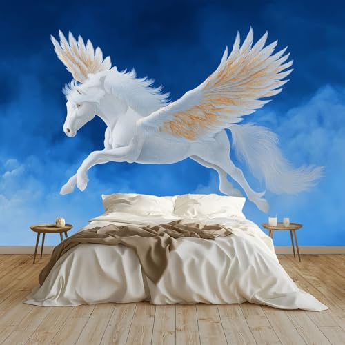 Générique Papier Peint Panoramique Fantaisie Ange Animal Cheval Poster Geant Mural 200x140 cm, pour Salon Chambre Chambre D'enfants Restaurant Décoration Murale, Bleu