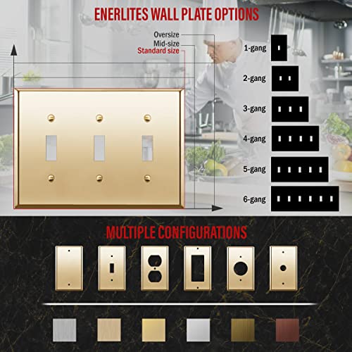 Enerlites Toggle Light Switch Metal Wall Plate, Stainless Steel 201, Corrosion Resistant, Size 3-Gang 4.50" X 6.38", 7713-Pb, 302 Polished Brass, Gold #TOP3