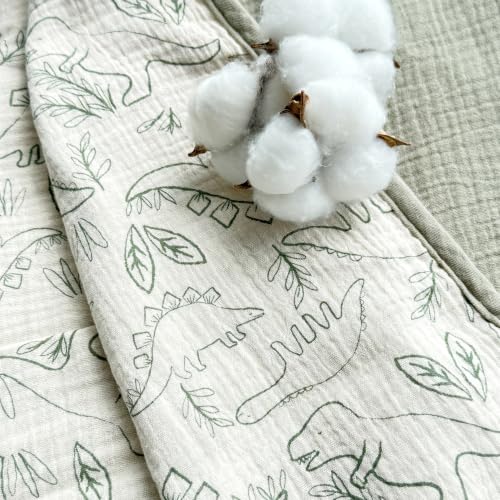 Image of CREVENT 40''X40'' 100% Organic Cotton Muslin Baby Blanket for Newborns, Essential for Baby Shower Birthday Gift - Dinosaur 100X100cm