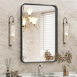 DUMOS Black Metal Framed Vanity Rounded Rectangle Bathroom Mirrors for Over Sink Wall, 30×22 Inch Matte Large Mirror, Modern Decorative for Restroom, Farmhouse, Horizontally or Vertically Hanging